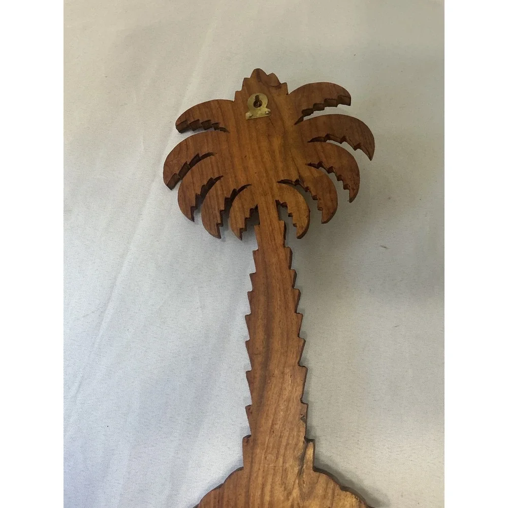 Vintage Florida Souvenir Hand Carved Wood Palm Tree Key Rack Wall Decor 12 Inch